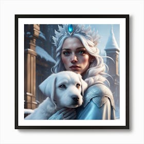 Ice Queen with dog Art Print