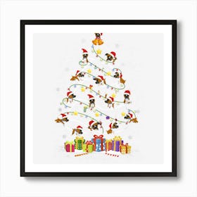 Boxer Santa Hat Ornament Decoration Christmas Tree Lights Art Print