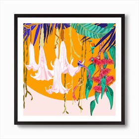 Canopy And Orange Sun Square Art Print