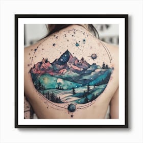 Mountains And Stars Tattoo Art Print