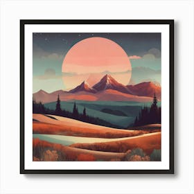 Boho Art Minimalist Landscape Mountains (2) Art Print