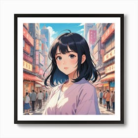 Anime Girl In A City Art Print