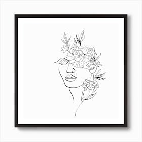 Portrait Of A Woman With Flowers Bohemian Boho Lady Drawing Art Print