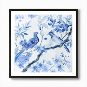 Blue Birds On A Branch Art Print