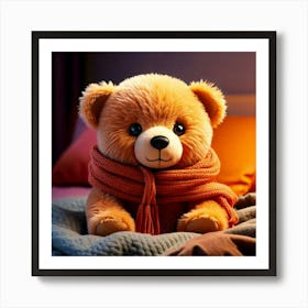 Firefly Cute, Little, Bear, Bed, Fluffy, Scarf, Close Up, Adorable, Cozy, Warm, Soft, Endearing, Cud (3) Art Print