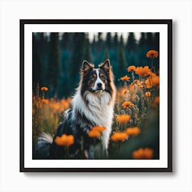 Dog In The Field Art Print