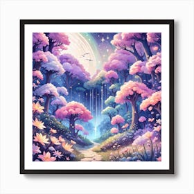 A Fantasy Forest With Twinkling Stars In Pastel Tone Square Composition 429 Art Print