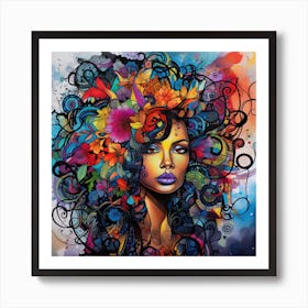 Woman With Colorful Hair 9 Art Print