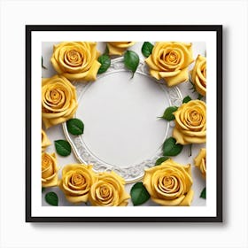 Yellow Roses On White Background Art Print