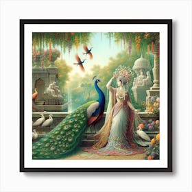 Princess and a peacock  Art Print