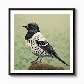 Ohara Koson Inspired Bird Painting Cowbird 3 Square Art Print