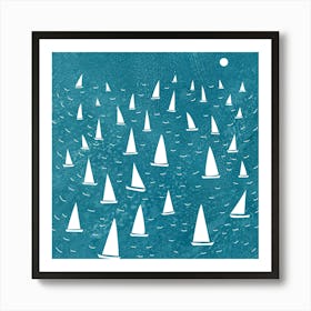 Sailboat Regatta In The Teal Green Sea Art Print