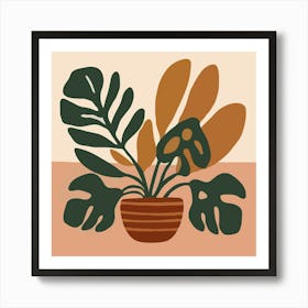 Potted Plants Background Boho Bohemian Style Retro Vintage Art Print