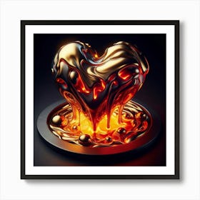 A Hearth Of Melting Liquid With A Metallic Sheen, Gold And Red Colors, Reflective Studio Light Art Print