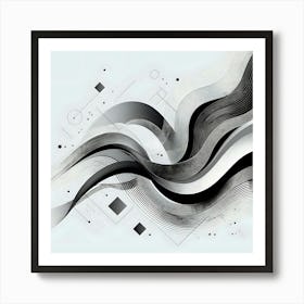 Abstract Black And White Wavy Lines Art Print
