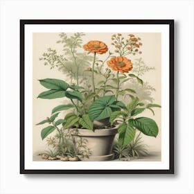 Orange Flowers In A Pot Art Print