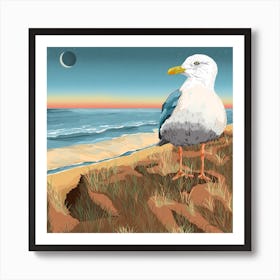 Seagull At The Beach Square Art Print