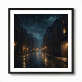 Wet Street At Night City art print Art Print