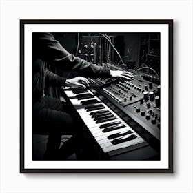 Black And White Image Of A Man Playing A Keyboard Art Print