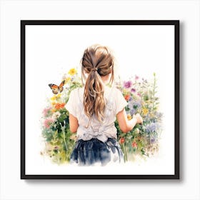 Little Girl In The Garden, watercolor Art Print