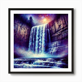 Futuristic Waterfall Supernatural Experiential Wall Art on Canvas Art Print