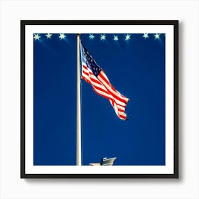 American Flag Unfurled Against A Clear Blue Sky Stars Centered Stripes Flowing Gracefully Overlai 2 1 Art Print