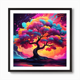 Colorful Tree, Neon Print Art Print