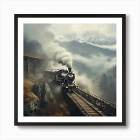 Steam Train On The Tracks paintings art print Art Print