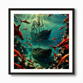 Pirate Ship In The Sea Art Print