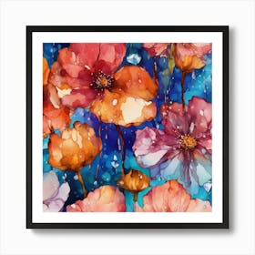 Alcohol Ink Vector Flowers With Crystal Rain Drops Art Print