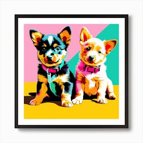 'Australian Cattle Dog Pups' , This Contemporary art brings POP Art and Flat Vector Art Together, Colorful, Home Decor, Kids Room Decor,  Animal Art, Puppy Bank - 17th Art Print