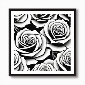 Black And White Roses Seamless Pattern Art Print