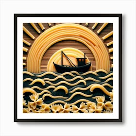 Pasta Boat At Sunset Art Print