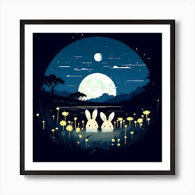 Rabbits In The Moonlight Art Print