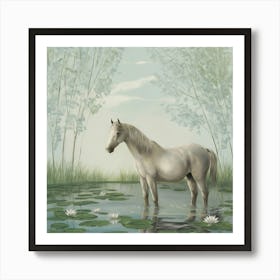 White Horse In Water 5 Art Print