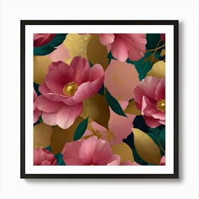 Pink Flowers Seamless Pattern Art Print