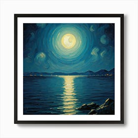 Moonlight Over The Sea Art Print