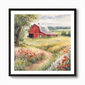 50861 Watercolor Painting Of A Rolling Countryside, With Xl 1024 V1 0 Art Print