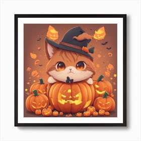 Cute Halloween Cat Art Print