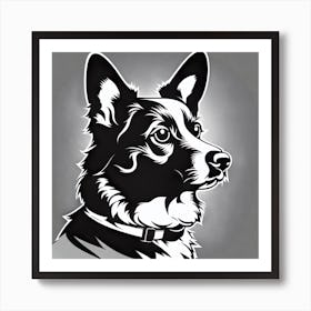 Corgi Dog, Black and white illustration, Dog drawing, Dog art, Animal illustration, Pet portrait, Realistic dog art Art Print