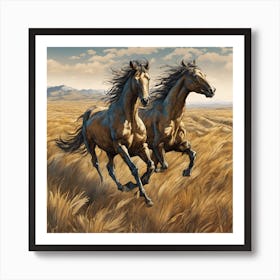 Two Horses Running In The Grass Art Print