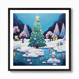 Christmas Tree By The River Art Print