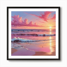 Sunset Beach Pink Dreamy Art Print 2 Art Print