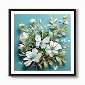 Leonardo Diffusion Xl Watercolor Turquoise Green White Flower 1 Art Print