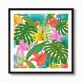 Tropical Greens Leaves Monstera 1 Art Print