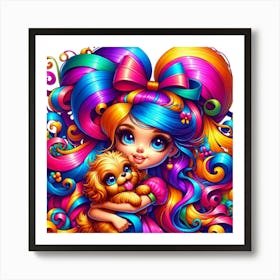 Rainbow Art (Colorful Girl With Puppy) Art Print