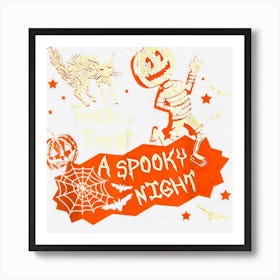 Trick Or Treat A Spooky Night Retro Black Cat Halloween Art Print