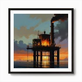 Oil Rig At Sunset 1 Art Print