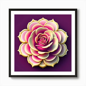 3d Rose Flower On Purple Background Art Print