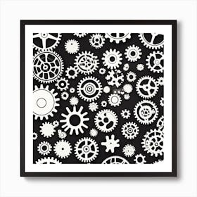 White Gears On Black Background 3 Art Print